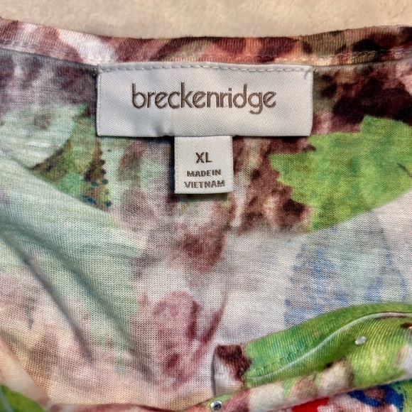 Breckenridge Tunic Top XL Water Color 3/4 Sleeves V-Neck Beaded Neckline Lightwt - Picture 9 of 12